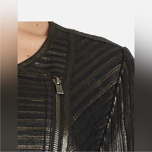 RED Saks fifth avenue Black Metallic genuine leather Jacket, XS - Picture 2 of 13